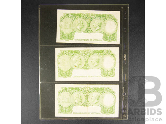 Three Australian 1961 One Pound Notes, R34 Coombs/Wilson