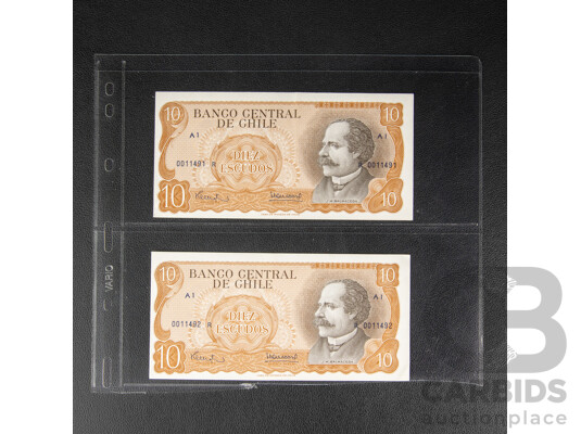 Collection of Banknotes, Chile, Paraguay and Argentina Including Consecutives