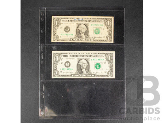 USA and Mexico Banknotes Including Five, Two and One Dollars, Fifty, Ten and One Pesos