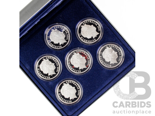 Australian RAM 2001 Masterpieces in Silver Six Five Dollar Coin Proof Set, Federation! .999