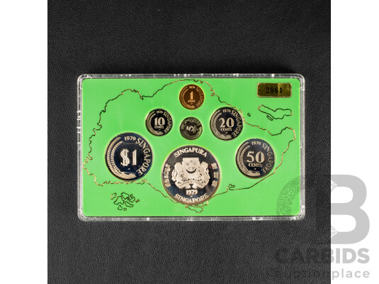 Singapore 1979 Seven Proof Coin Set Including Silver Ten Dollar Coin .500