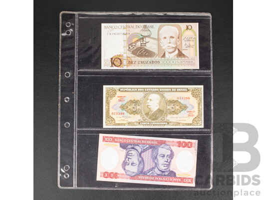 Collection of International Banknotes Including Brazil, Mozambique, Ecuador, Peru, Lebanon, Bolivia, Argentina, Cambodia