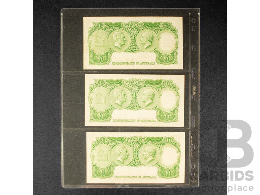Three Australian 1953 One Pound Notes, R33 Coombs/Wilson