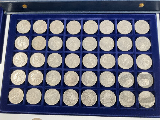 Numis Multi Tray Coin Album of Australian Fifty Cent Coins Including 1970 Cook, 1977 Jubilee, 1981 Charles and Diana, 1982 Commonwealth Games, 1988 Bicentennial, 1994 Australia Day, 1998 Bass/Flinders