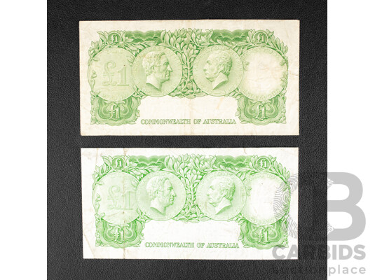 Australian 1953 and 1961 One Pound Notes, Coombs/WIlson R33 and R34
