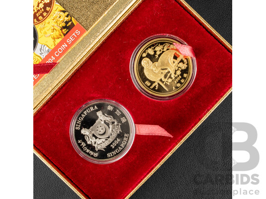 Singapore Mint 2004 Proof Like Ten Dollar Coin and 24ct Gold Plated Medallion Set, All Things Precious - Year of the Monkey