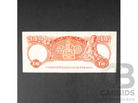 Australian 1960 Ten Pound Note, R63 Coombs/Wilson, WA 36 666222
