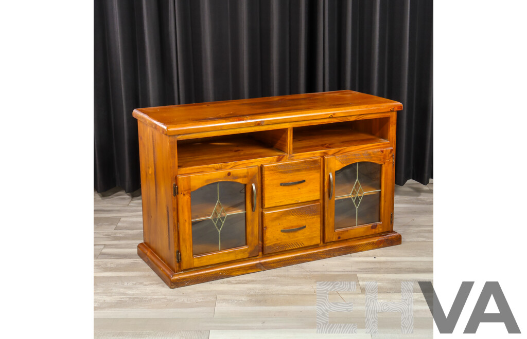 Modern Pine Entertainment Cabinet with Lead Light Doors