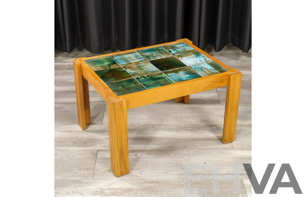 Vintage Timber Coffee Table with Glazed Tile Top