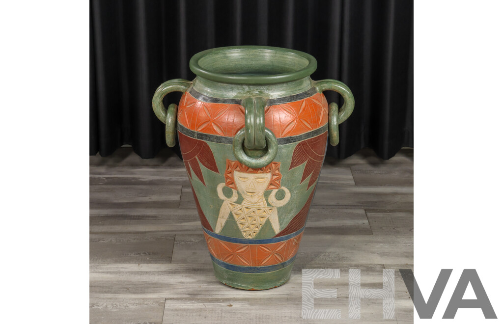 Large Terracotta Painted Earthenware Vessel