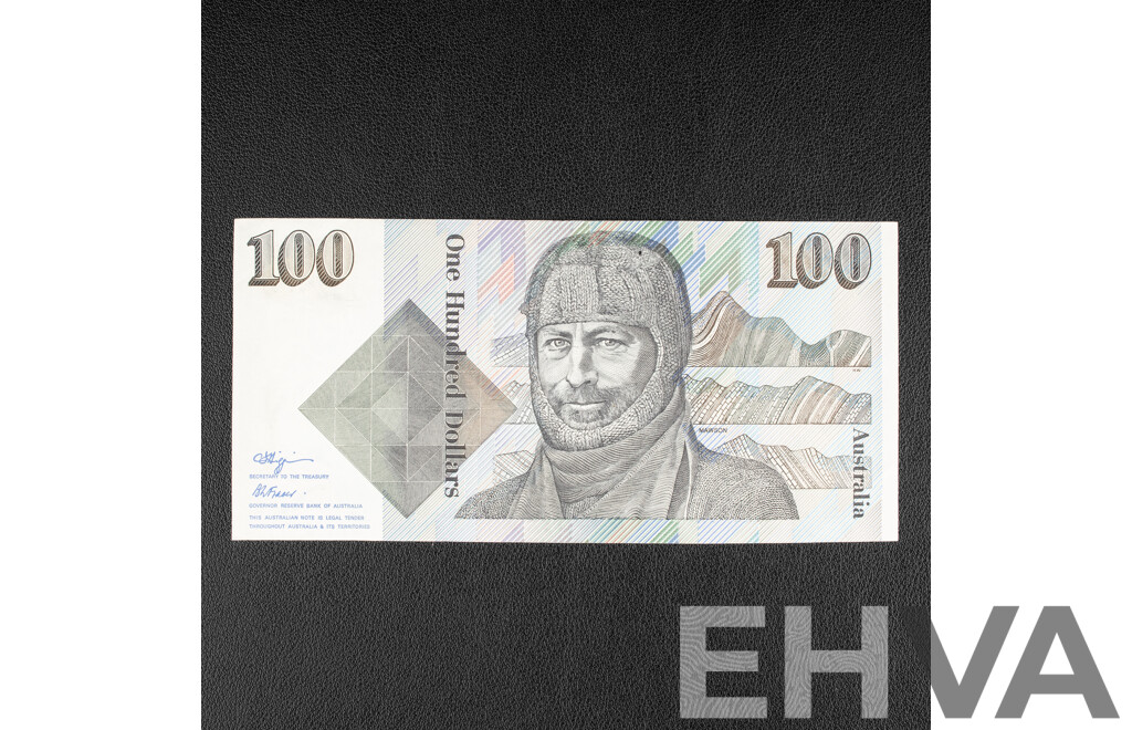 Australian 1990 One Hundred Dollar Note, R612 Higgins/Fraser ZHF 944870
