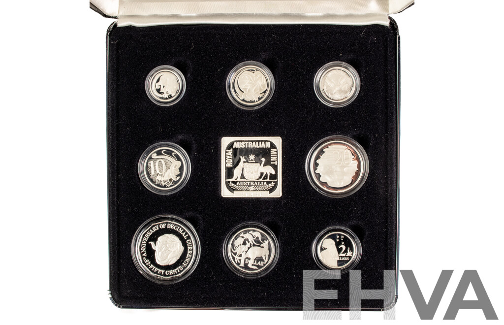 Australian 1991 Masterpieces in Silver Jubilee Proof Coin Set, 25th Anniversary of Decimal Currency .925