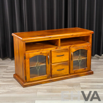 Modern Pine Entertainment Cabinet with Lead Light Doors
