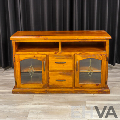 Modern Pine Entertainment Cabinet with Lead Light Doors