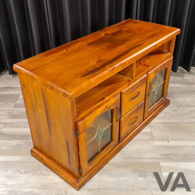 Modern Pine Entertainment Cabinet with Lead Light Doors