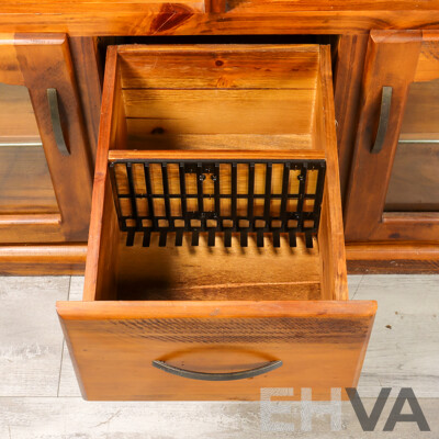 Modern Pine Entertainment Cabinet with Lead Light Doors