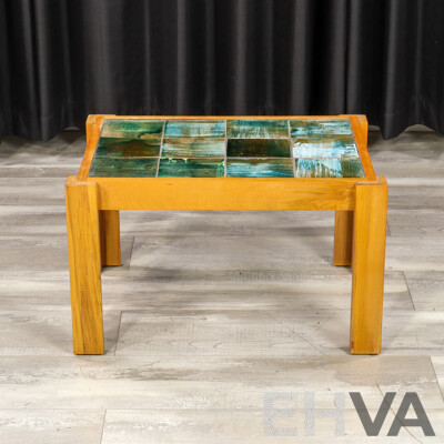 Vintage Timber Coffee Table with Glazed Tile Top