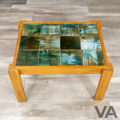 Vintage Timber Coffee Table with Glazed Tile Top