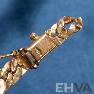 14ct Yellow Gold Curb Link Necklace with Diamonds and Blue Sapphire - 12.67gms