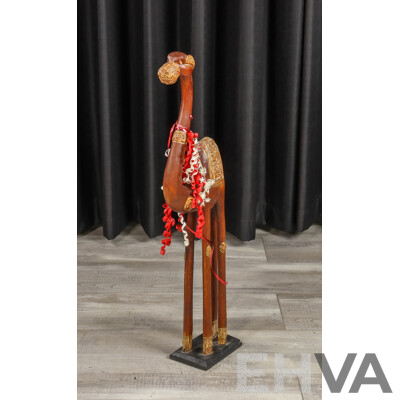 Hand-carved Wooden Camel Sculpture