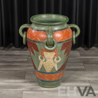 Large Terracotta Painted Earthenware Vessel