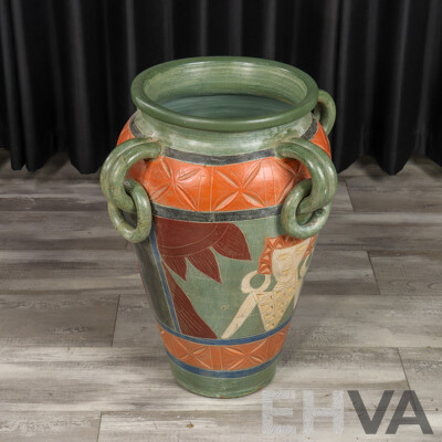 Large Terracotta Painted Earthenware Vessel