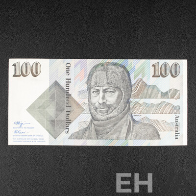 Australian 1990 One Hundred Dollar Note, R612 Higgins/Fraser ZHF 944870