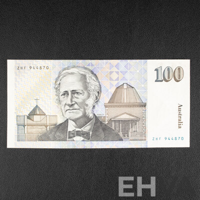 Australian 1990 One Hundred Dollar Note, R612 Higgins/Fraser ZHF 944870