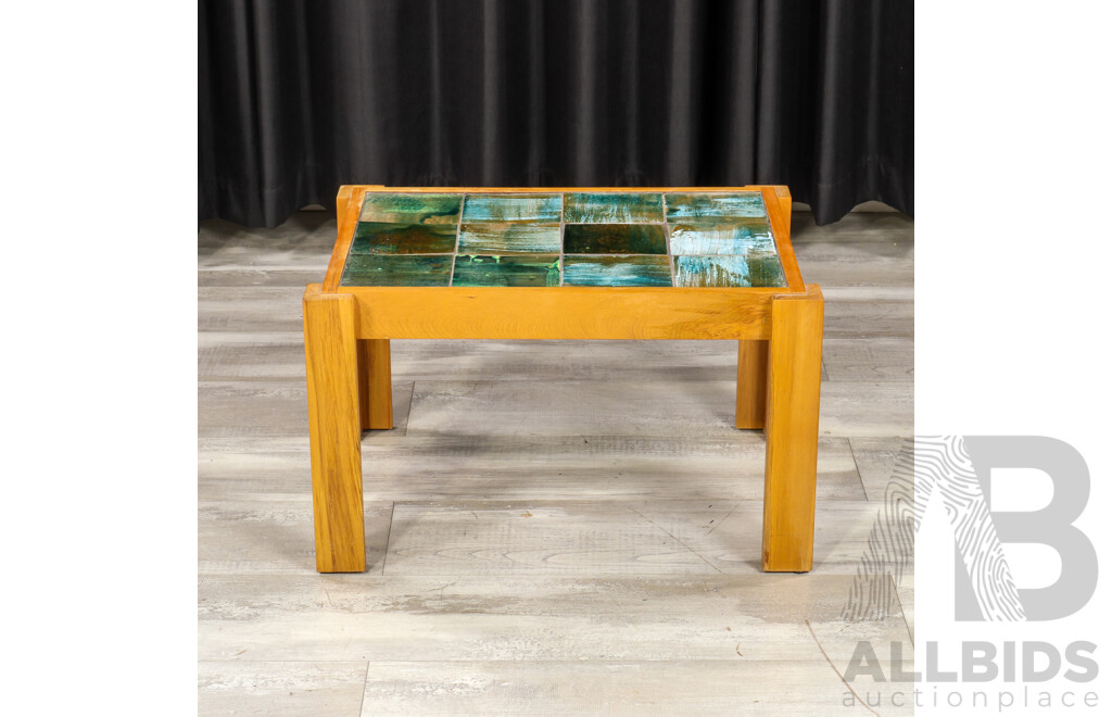 Vintage Timber Coffee Table with Glazed Tile Top