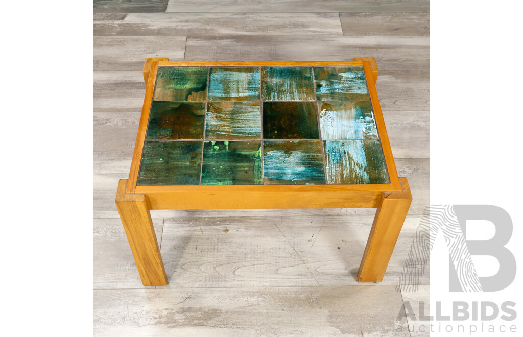 Vintage Timber Coffee Table with Glazed Tile Top