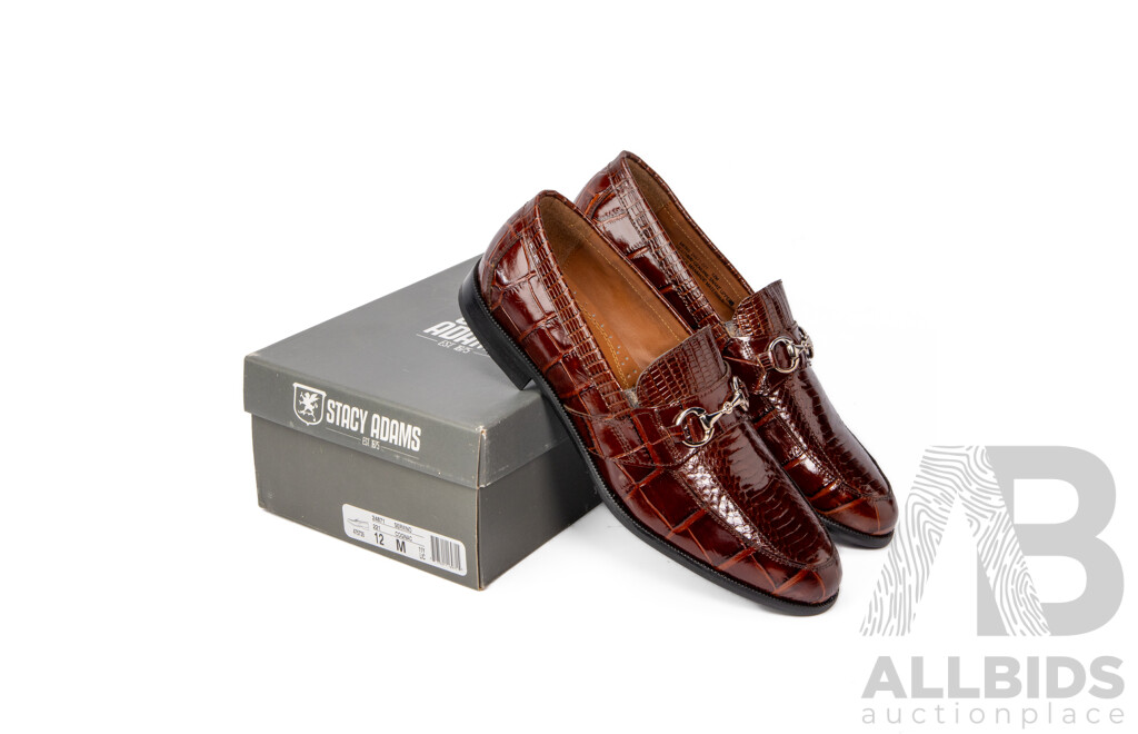 Pair of Stacy Adams Men's Snake Skin Print Brown Leather Loafers , Size 12