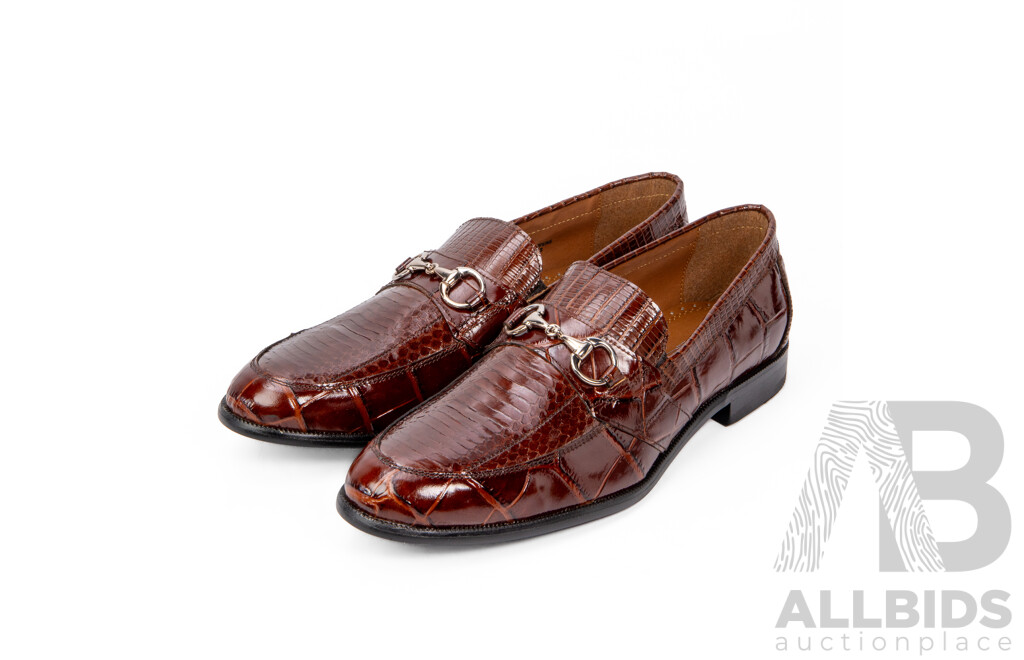 Pair of Stacy Adams Men's Snake Skin Print Brown Leather Loafers , Size 12