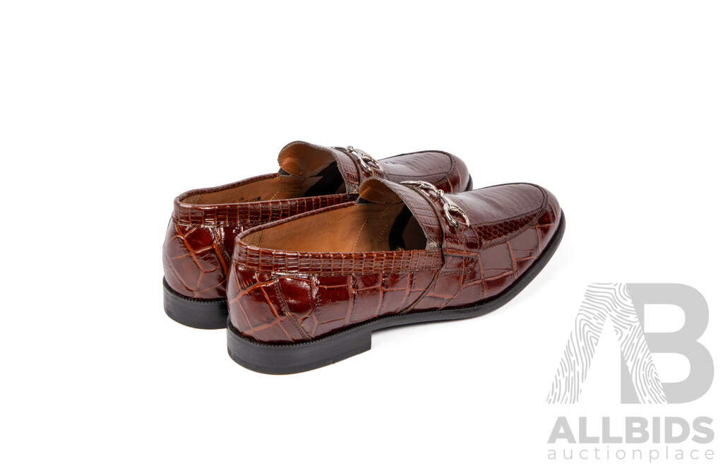 Pair of Stacy Adams Men's Snake Skin Print Brown Leather Loafers , Size 12
