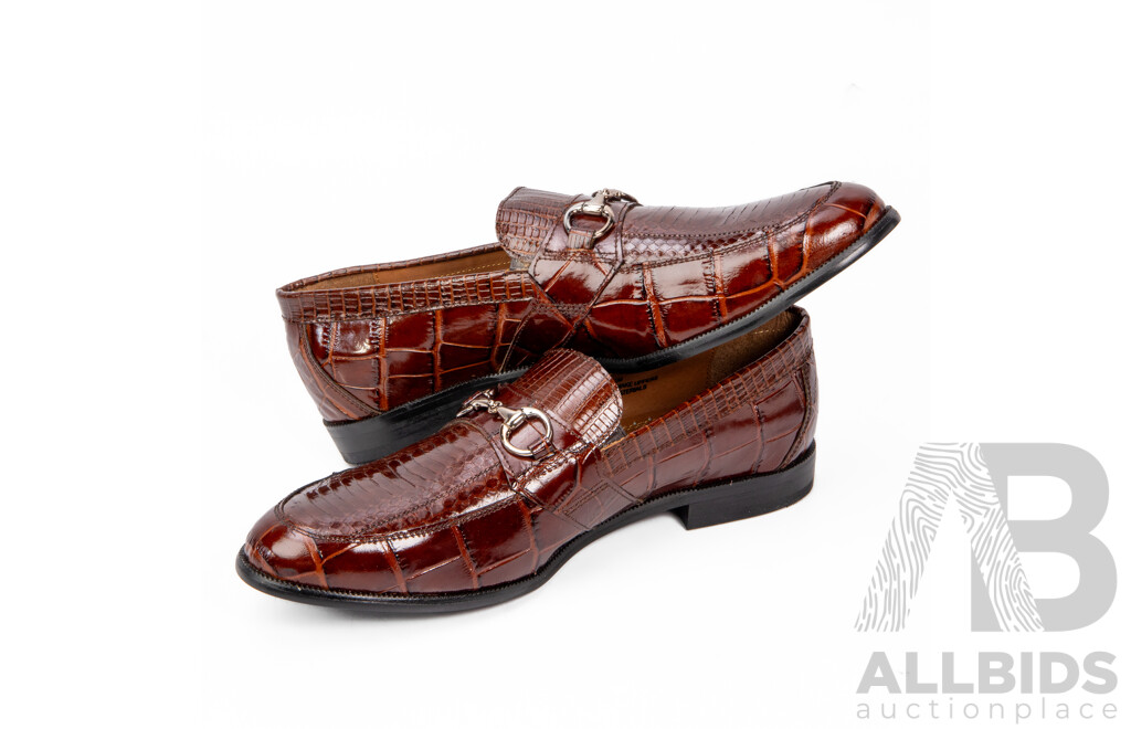 Pair of Stacy Adams Men's Snake Skin Print Brown Leather Loafers , Size 12