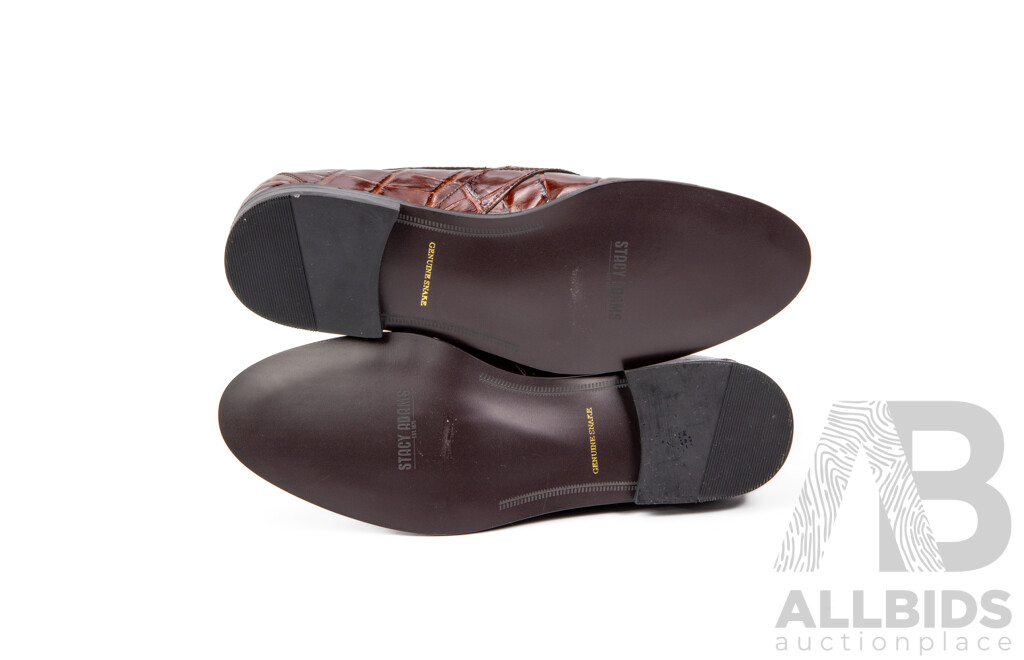 Pair of Stacy Adams Men's Snake Skin Print Brown Leather Loafers , Size 12