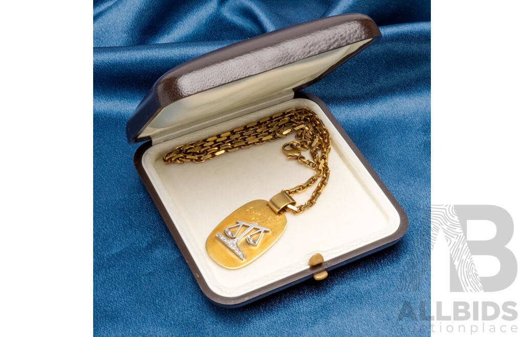 18ct Yellow Gold Handmade Necklace and Pendant with Diamond Balance - 39.67gms