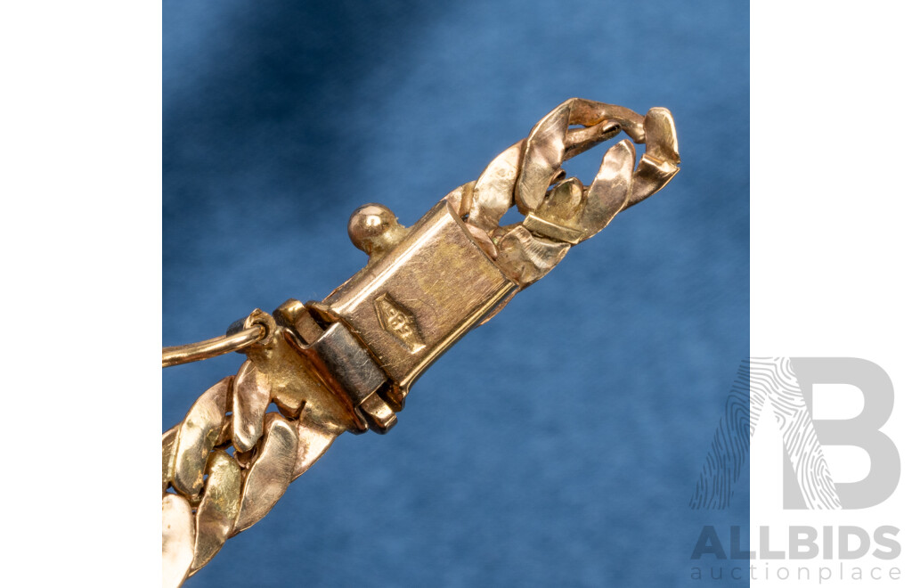 14ct Yellow Gold Curb Link Necklace with Diamonds and Blue Sapphire - 12.67gms