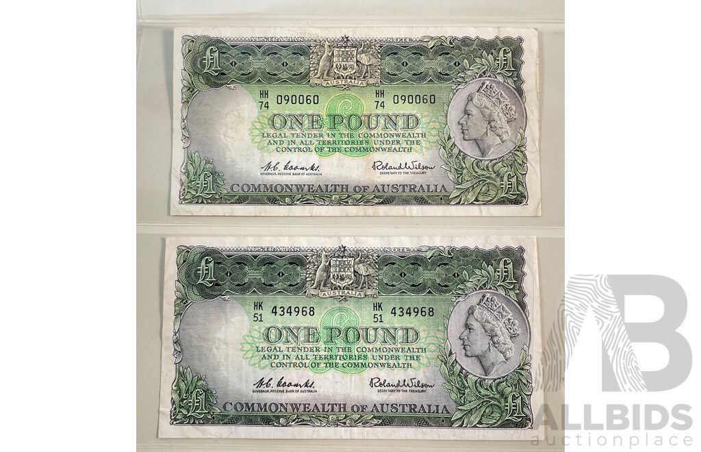 Two Australian One Pound Notes, Coombs/Wilson R34