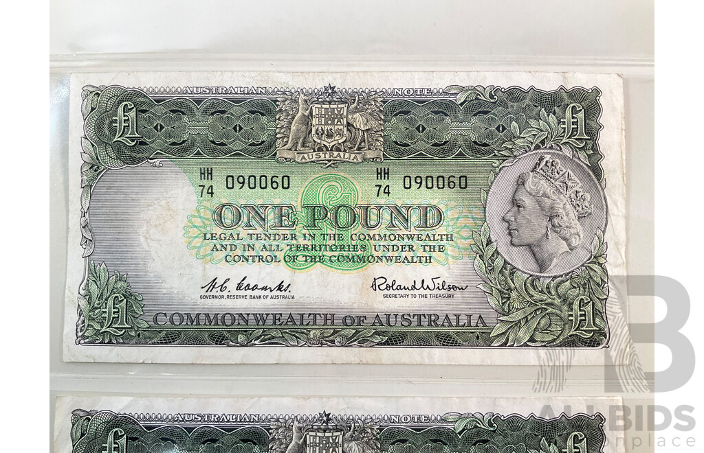 Two Australian One Pound Notes, Coombs/Wilson R34
