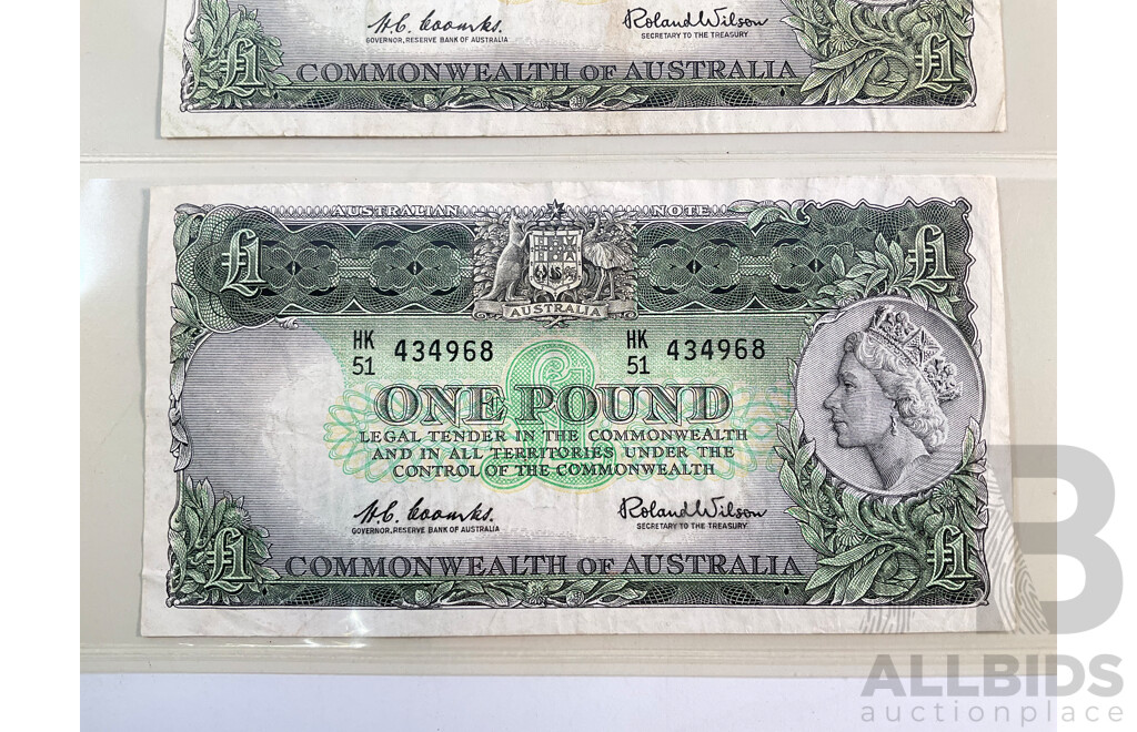 Two Australian One Pound Notes, Coombs/Wilson R34