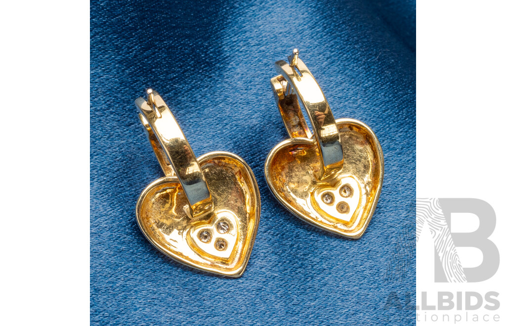 14ct Yellow Gold Heart and Diamond Earrings - 7.69gms