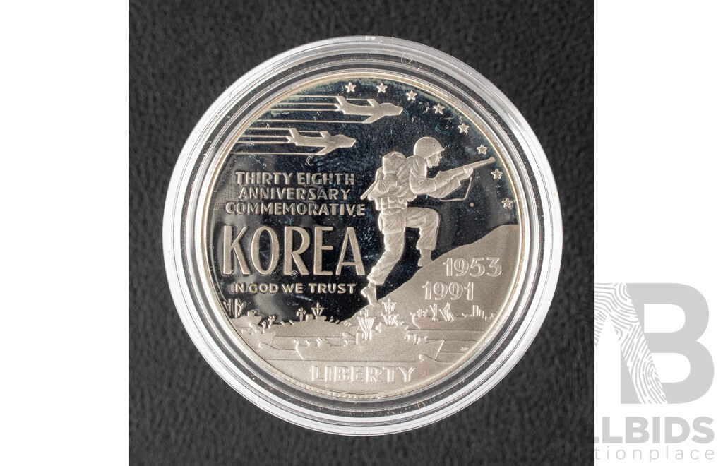 United States Mint 1991 Silver Proof One Dollar Coin, Korean War Memorial Coin .900