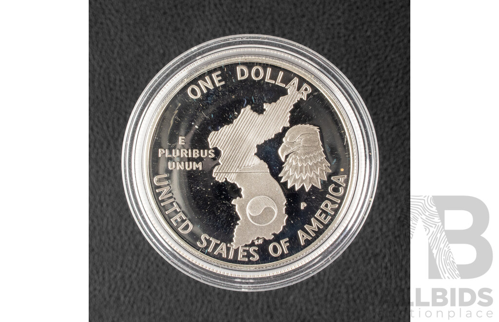 United States Mint 1991 Silver Proof One Dollar Coin, Korean War Memorial Coin .900