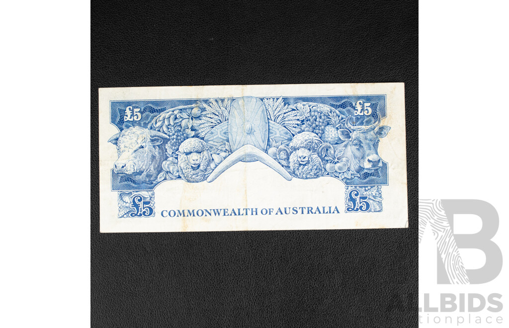 Australian 1960 Five Pound Note, R50 Coombs/Wilson TC77 923088