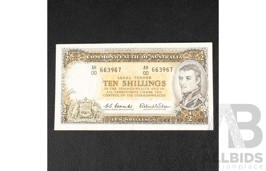 Australian 1961 Ten Shillings Note Coombs/Wilson, R17 AH00 663967