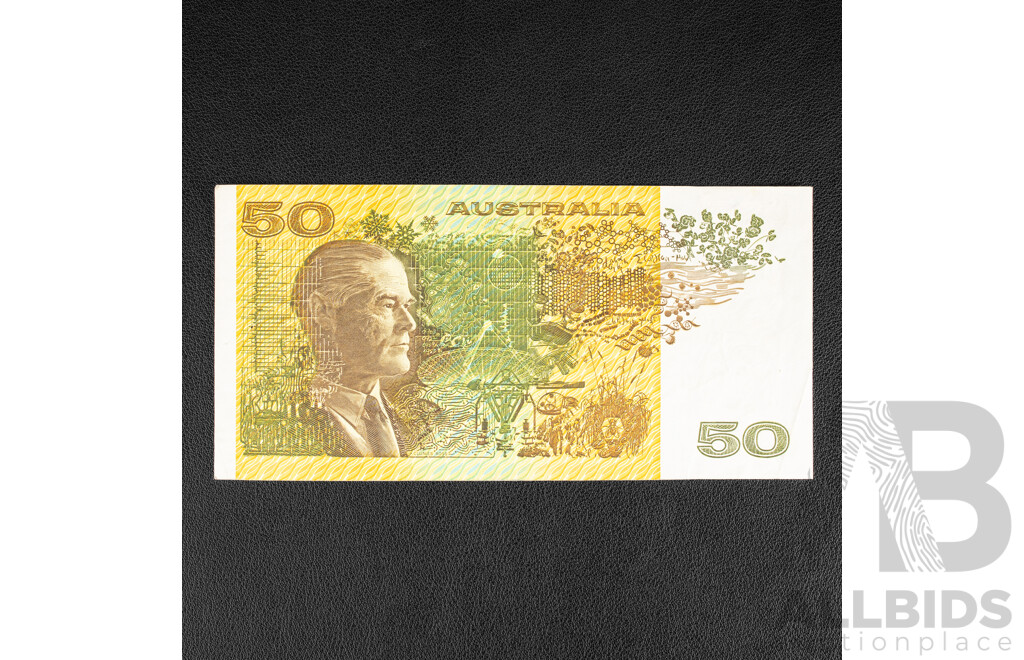 Australian 1989 Fifty Dollar Note, Phillips/Fraser R511L, Last Prefix YYU 565413