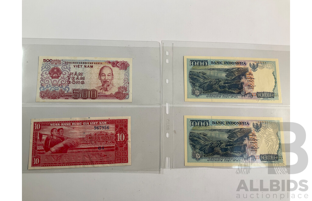 Collection of Vietnam and Indonesia Banknotes Including Consecutive