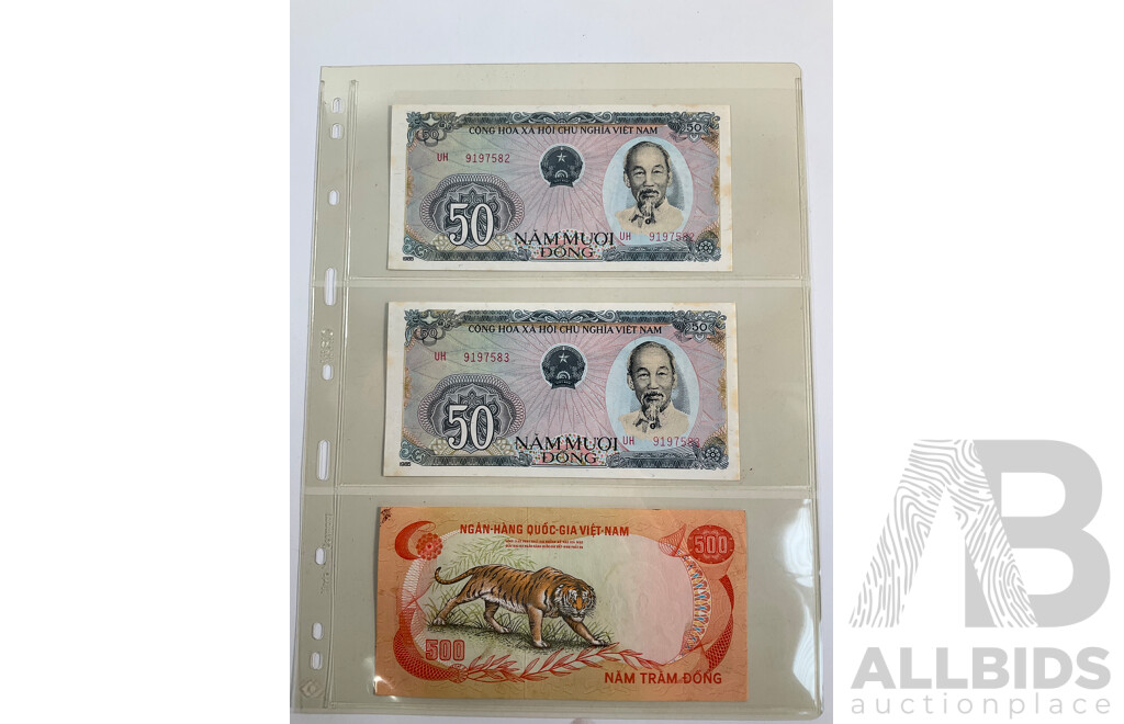 Collection of Vietnam and Indonesia Banknotes Including Consecutive
