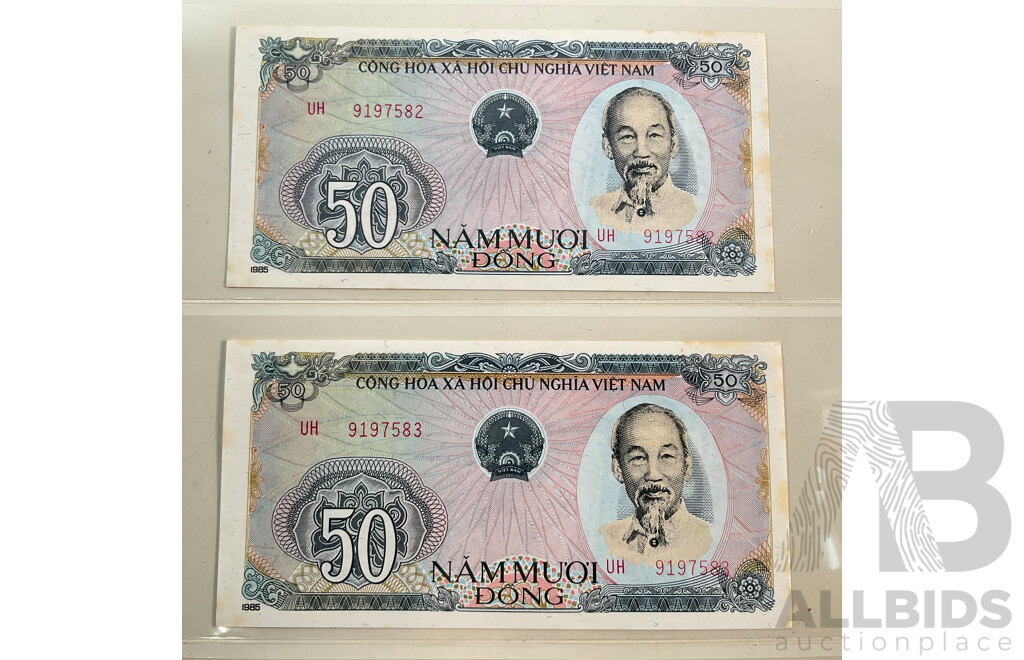 Collection of Vietnam and Indonesia Banknotes Including Consecutive