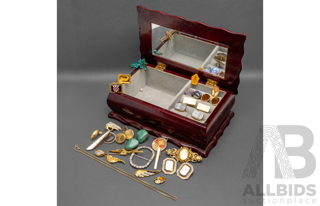 Collection of Costume Jewellery in Wooden Jewellery Box